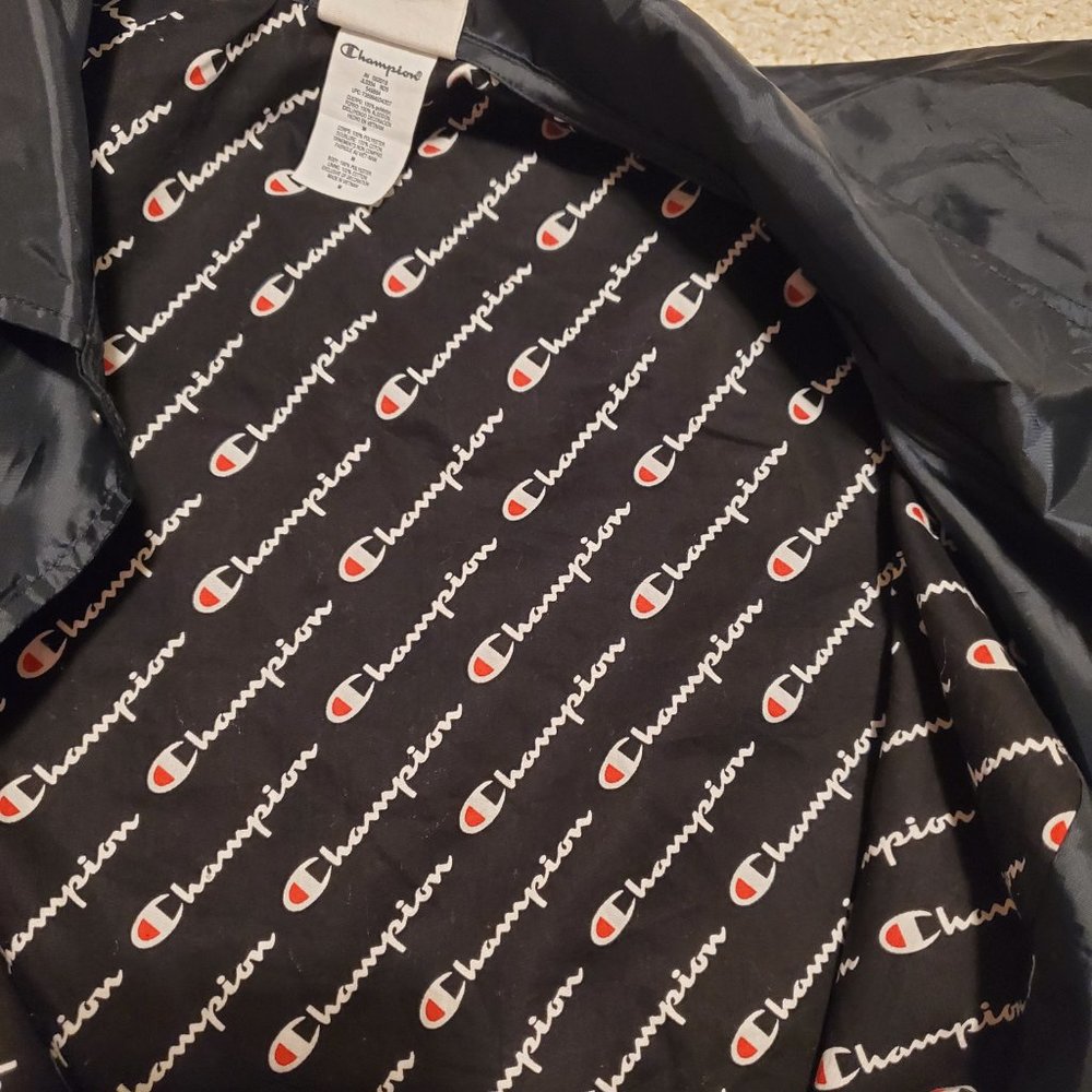 Champion Navy Blue Nylon Snap Button Cropped Jacket Size Medium - Picture 8 of 9